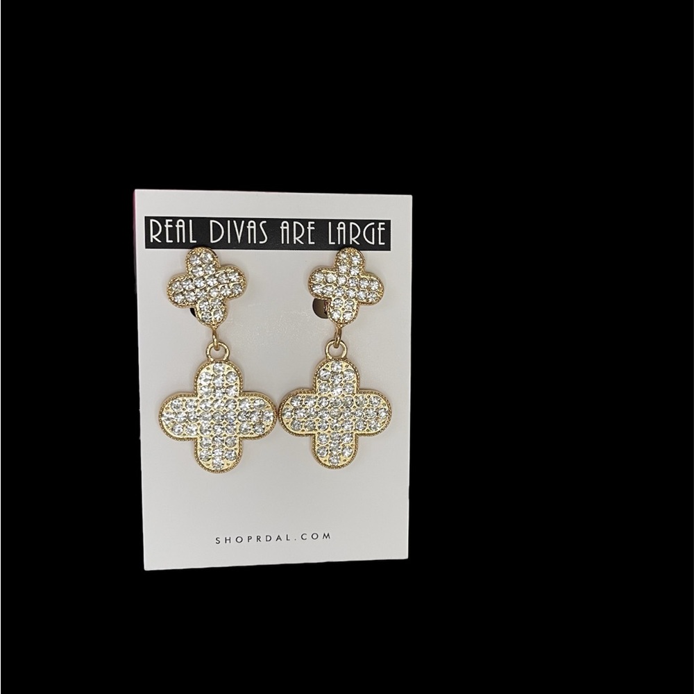 Double Cross clip on earrings silver or gold